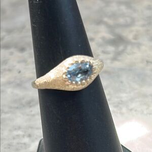 Elegant Gold Plated Silver Ring with Simulated Aquamarine Gemstone